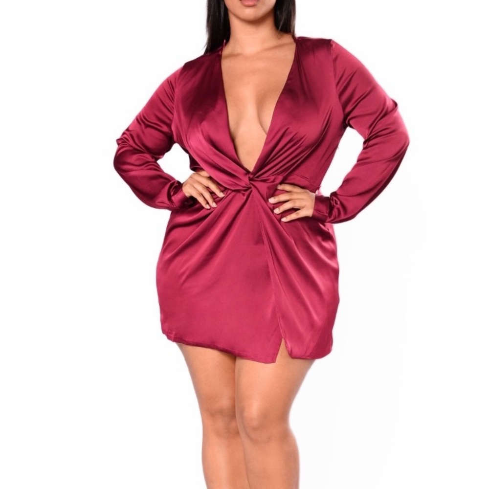 Fashion Nova burgundy satin dress
